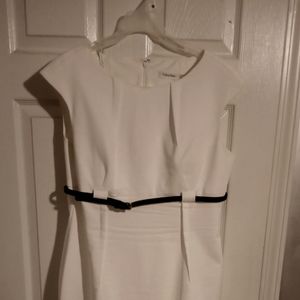 Calvin Klein white dress with black belt